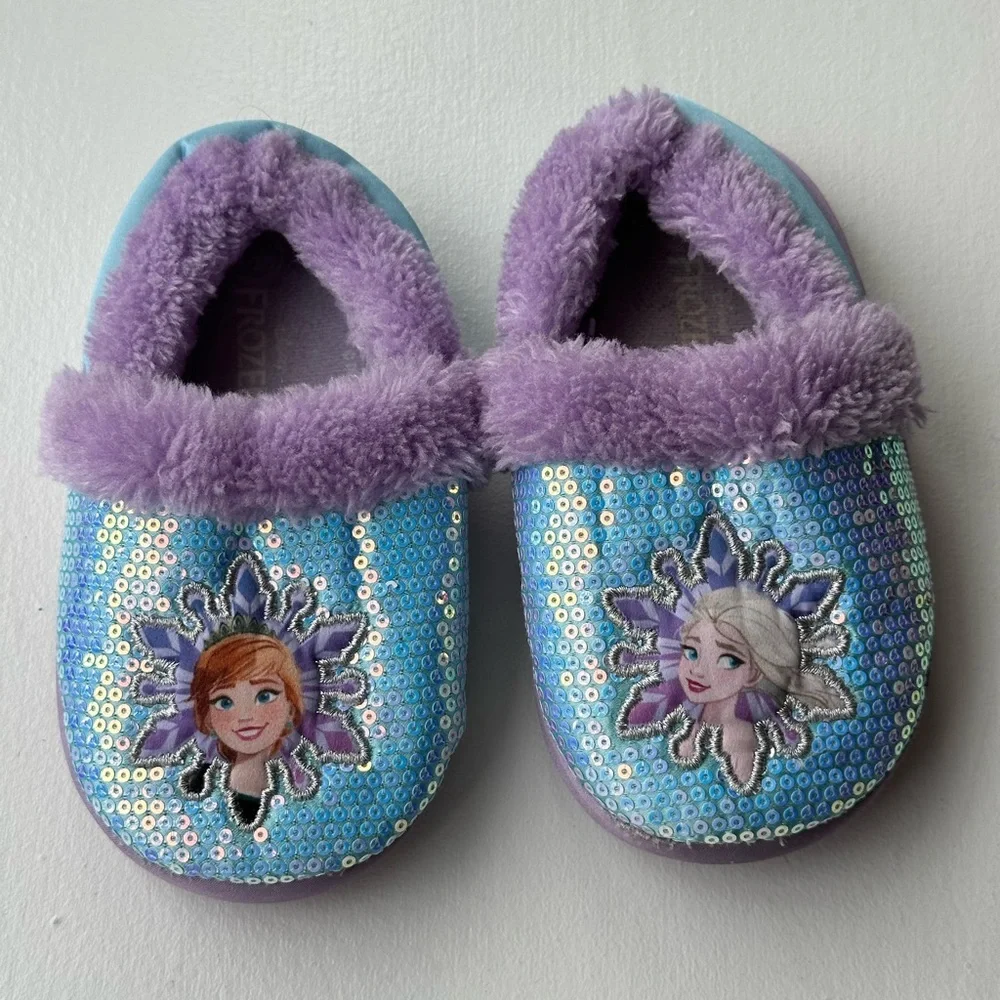 Disney Frozen Anna and Elsa Sequin Slippers size Large 9/10